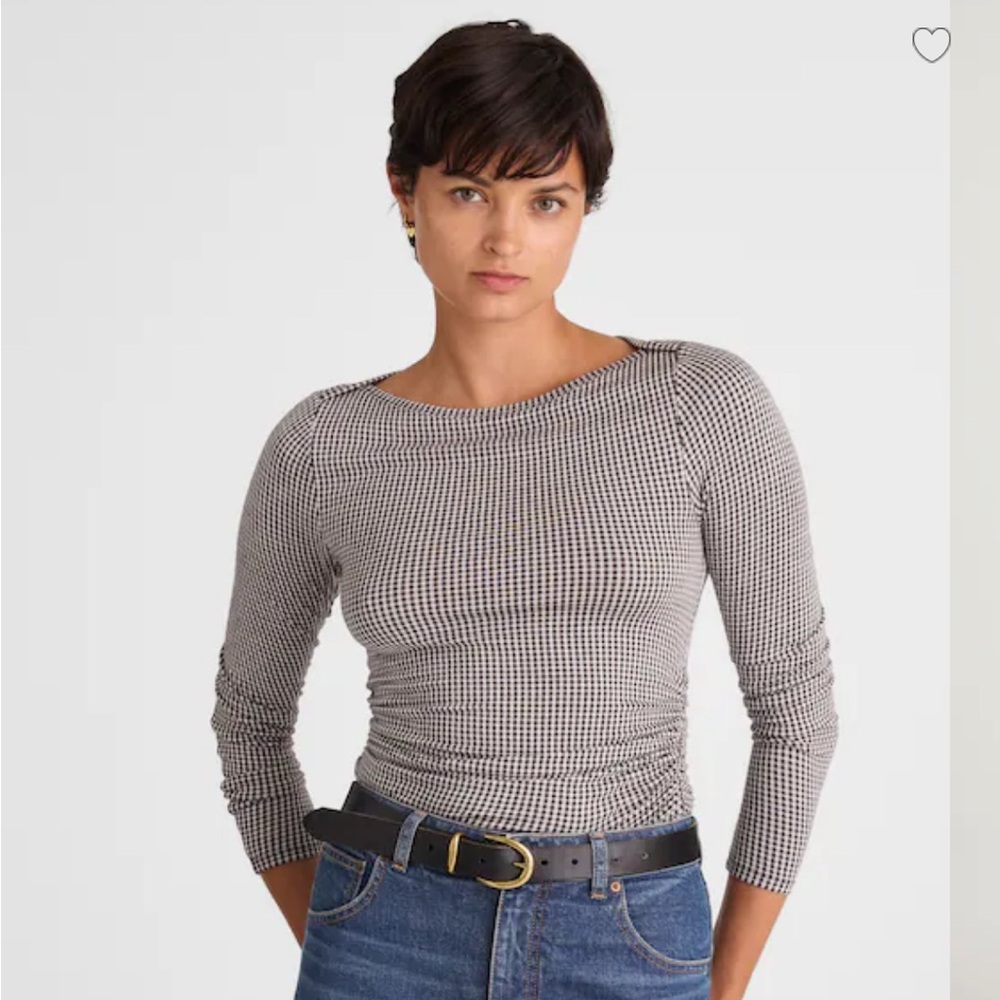 Madewell rouched crew neck tee in checked Jacquard XL extra large
